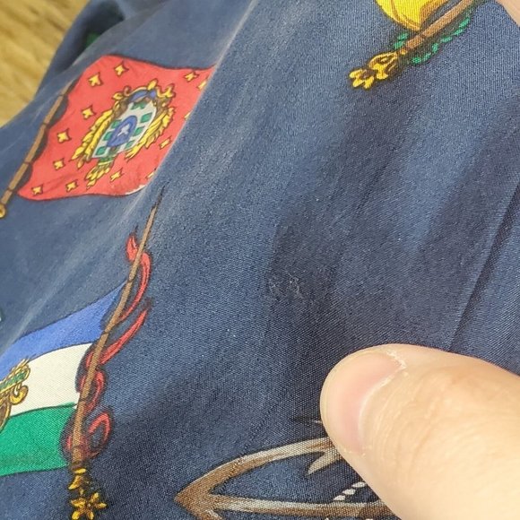 Vintage 90s Navy Blue Silk Womens Bomber Jacket S/M Flags Nautical Yacht - Picture 7 of 10